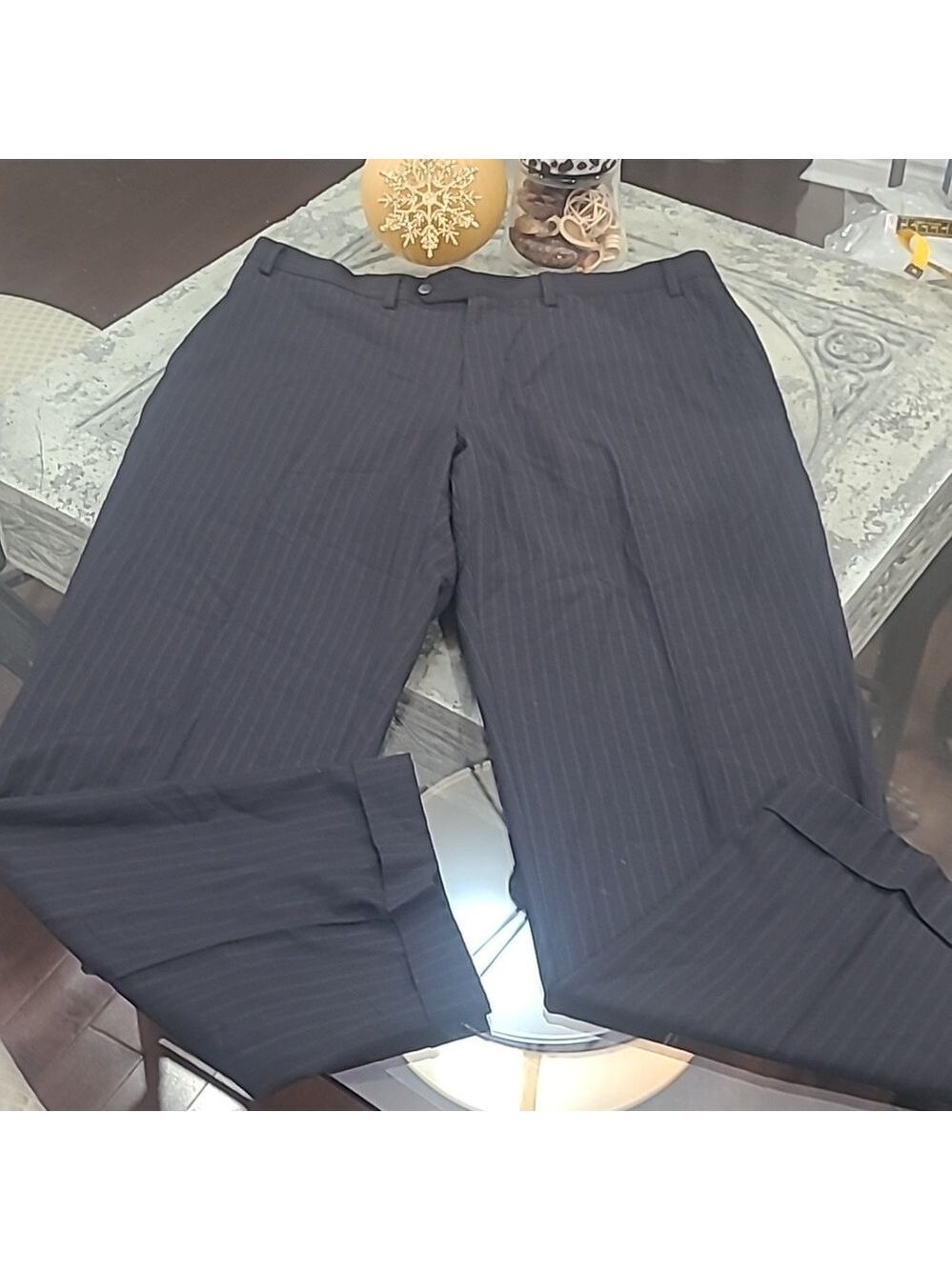 BALMAIN MEN'S NOBILITY 150'S SHEEP WOOL STRIPED BLACK PANTS Trousers 36